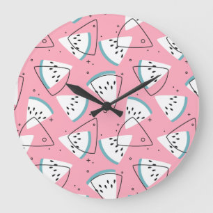 Colourful Watercolor Watermelons Large Clock