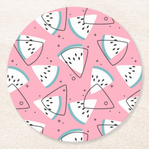 Colourful Watercolor Watermelons Round Paper Coaster