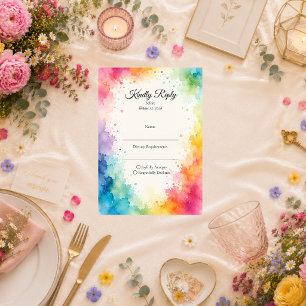 Colourful Watercolor Wedding RSVP Card