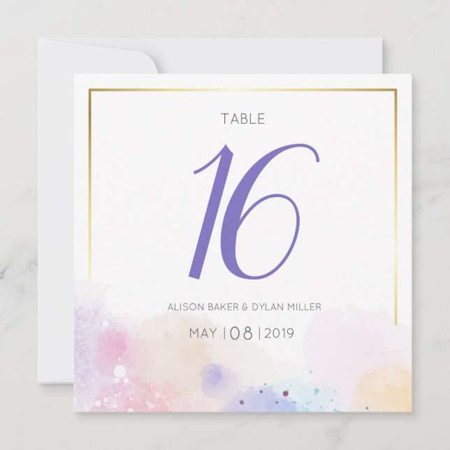 Colourful Watercolor Wedding Table Card (Back)