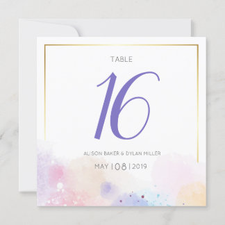 Colourful Watercolor Wedding Table Card