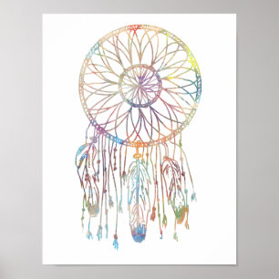 Colourful Watercolor Whimsical Dream Catcher Poster