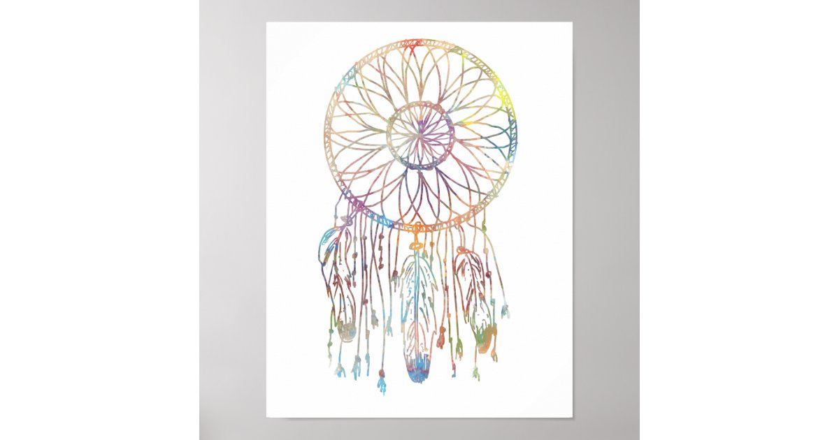 Colourful Watercolor Whimsical Dream Catcher Poster | Zazzle
