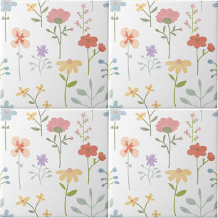 Colourful Watercolor Wild Floral Seamless Pattern Ceramic Tile