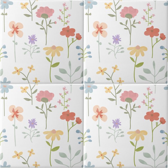 Colourful Watercolor Wild Floral Seamless Pattern Ceramic Tile (Colorful Watercolor Wild Floral Pattern Ceramic Tile)