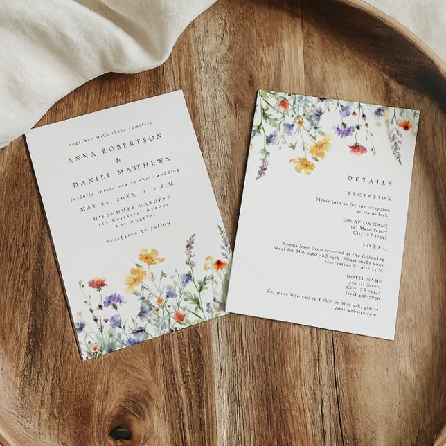 Colourful Watercolor Wildflower All in One Wedding Invitation (Creator Uploaded)