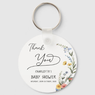 Colourful Watercolor Wildflower Baby Shower Key Ring