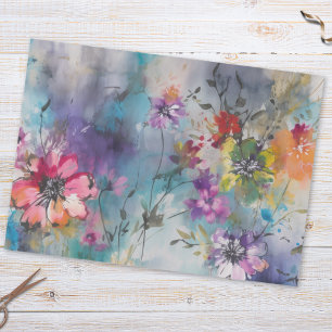 Colourful Watercolor Wildflower Botanical Pattern Tissue Paper
