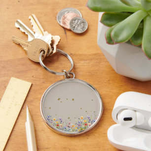 Colourful Watercolor Wildflower & Butterfly Key Ring