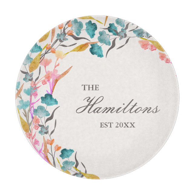 Colourful Watercolor Wildflower Established Cutting Board (Front)