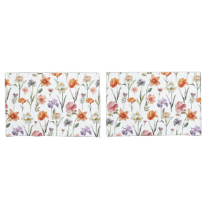 Colourful Watercolor Wildflower Floral Pattern Pillowcase
