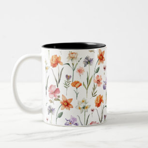 Colourful Watercolor Wildflower Floral Pattern Two-Tone Coffee Mug