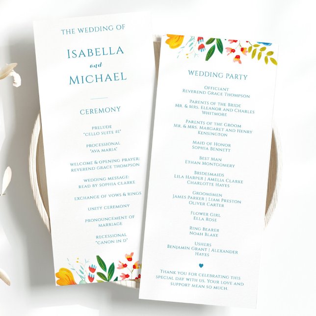 Colourful Watercolor Wildflower Floral Wedding  Program (Creator Uploaded)