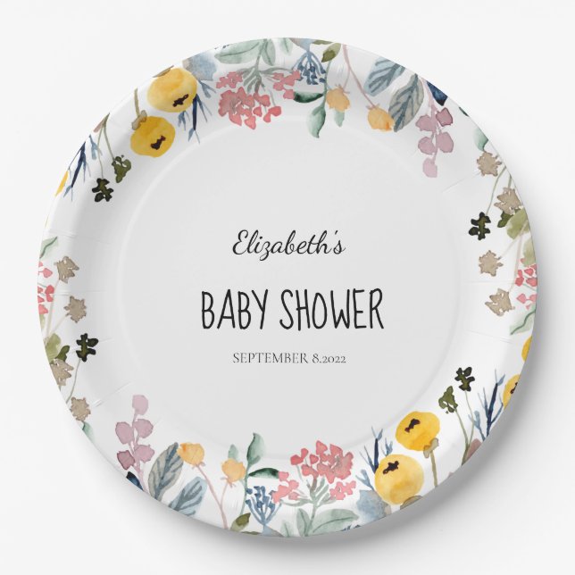 Colourful Watercolor Wildflower Meadow   Paper Plate (Front)