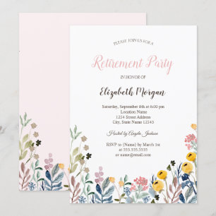 Colourful Watercolor Wildflower Meadow  Retirement Invitation