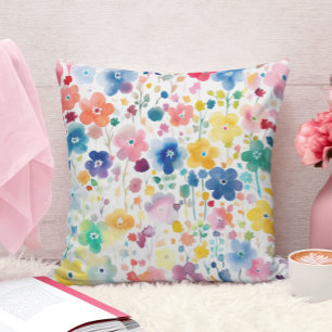 Colourful Watercolor Wildflower Pattern Cushion