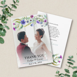 Colourful watercolor wildflower photo wedding thank you card