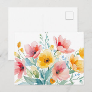 Colourful Watercolor Wildflower Postcard 