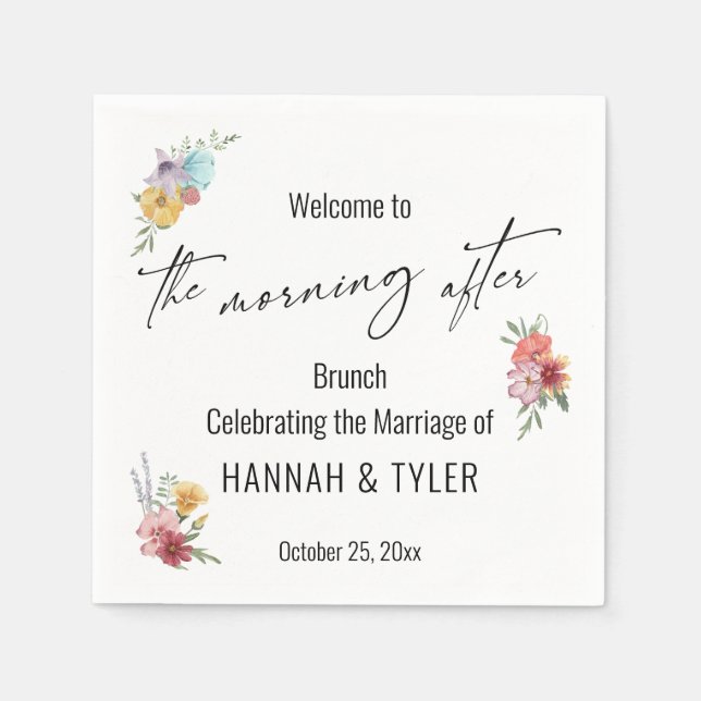 Colourful Watercolor Wildflower The Morning After Napkin (Front)