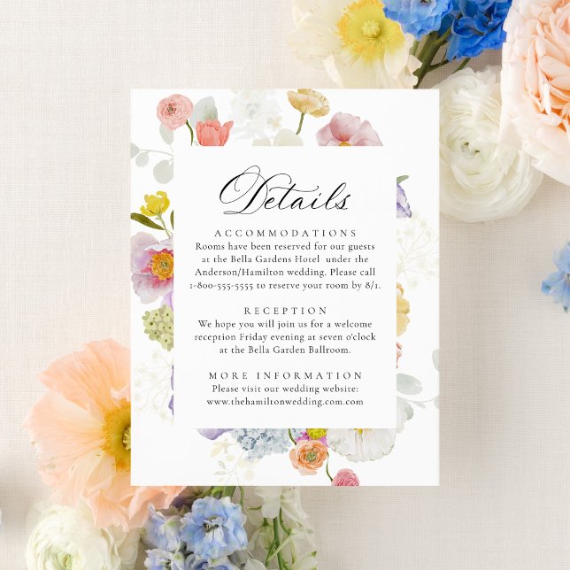 Colourful Watercolor Wildflower Wedding Details Enclosure Card (Creator Uploaded)