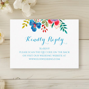 Colourful Watercolor Wildflower Wedding QR RSVP Enclosure Card