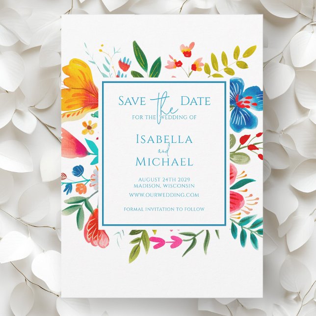 Colourful Watercolor Wildflower Wedding Save The Date (Creator Uploaded)