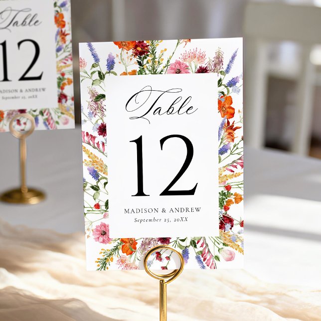 Colourful Watercolor Wildflower Wedding Table Number (Creator Uploaded)