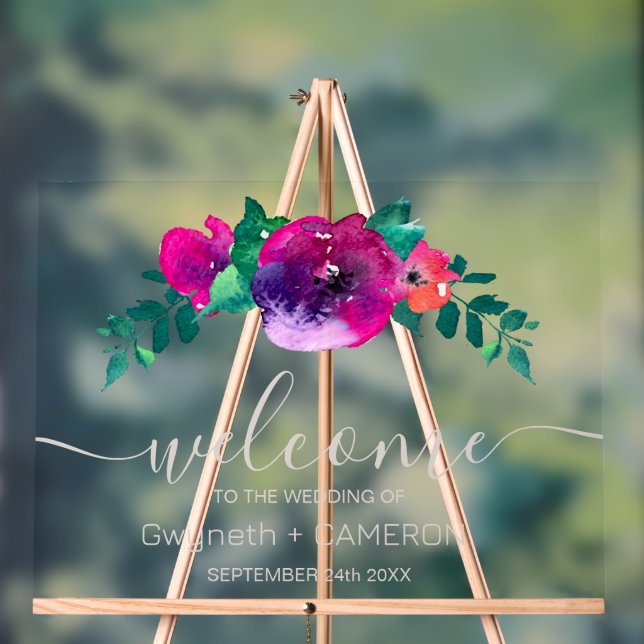 Colourful Watercolor Wildflower welcome Acrylic Sign (Neutral)