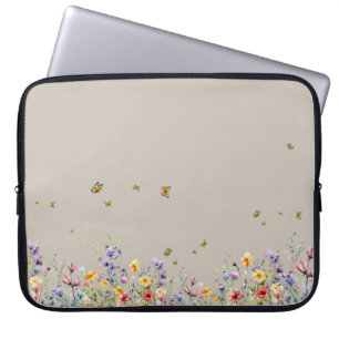 Colourful Watercolor Wildflower with Butterfly Laptop Sleeve