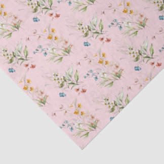 Colourful Watercolor Wildflowers 1600s Art Pink Tissue Paper