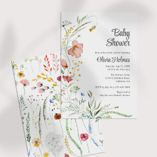 Colourful Watercolor Wildflowers Baby Shower Invitation