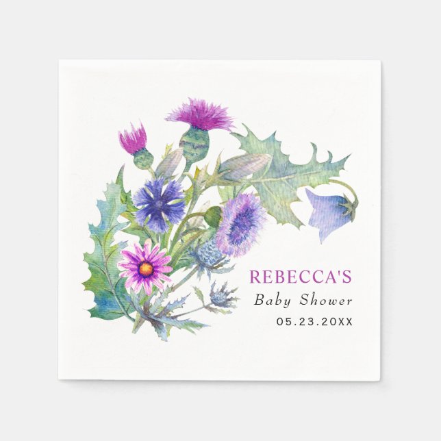 Colourful watercolor wildflowers Baby Shower Napkin (Front)