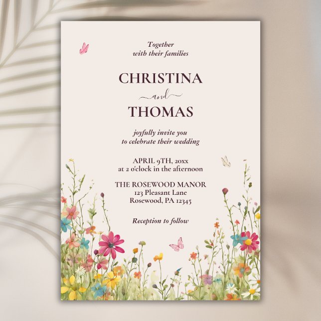 Colourful Watercolor Wildflowers Boho Beige Weddin Invitation (Creator Uploaded)