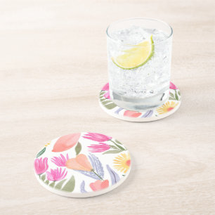 Colourful Watercolor Wildflowers   Hand Painted Coaster