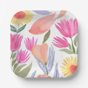 Colourful Watercolor Wildflowers Hand Painted Paper Plate
