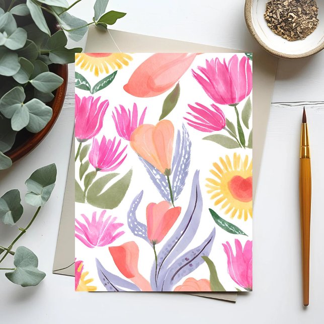 Colourful Watercolor Wildflowers | Hand Painted Postcard (Creator Uploaded)