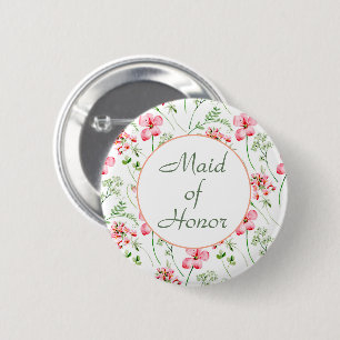 Colourful Watercolor Wildflowers Maid of Honour 6 Cm Round Badge