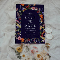 Colourful Watercolor Wildflowers Navy Wedding