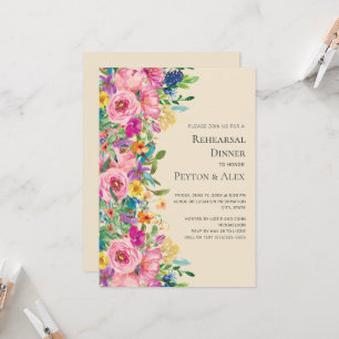Colourful Watercolor Wildflowers Rehearsal Dinner Invitation