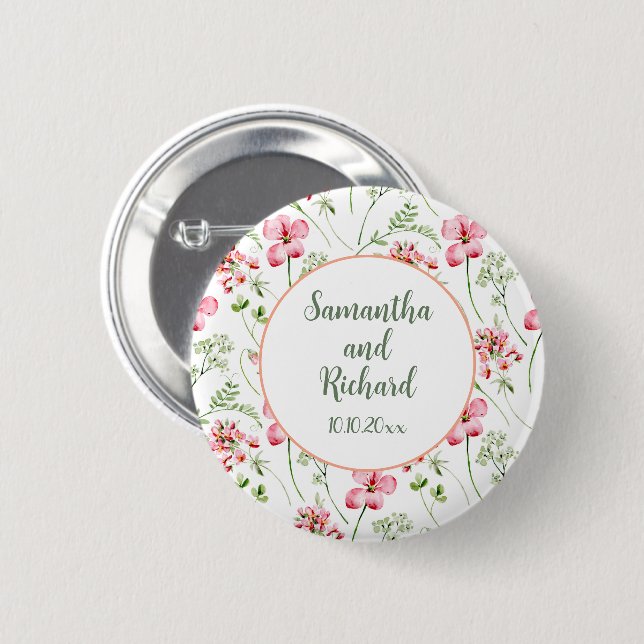 Colourful Watercolor Wildflowers Wedding 6 Cm Round Badge (Front & Back)