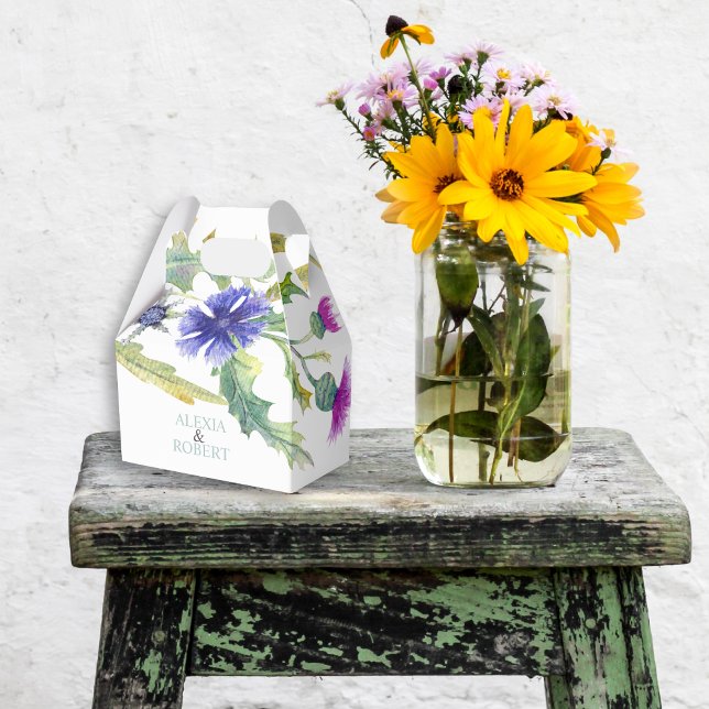 Colourful watercolor wildflowers wedding favour box (Creator Uploaded)