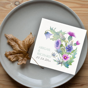 Colourful watercolor wildflowers wedding napkin