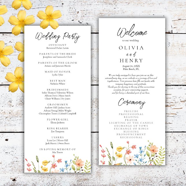 Colourful Watercolor Wildflowers Wedding Program  (Creator Uploaded)