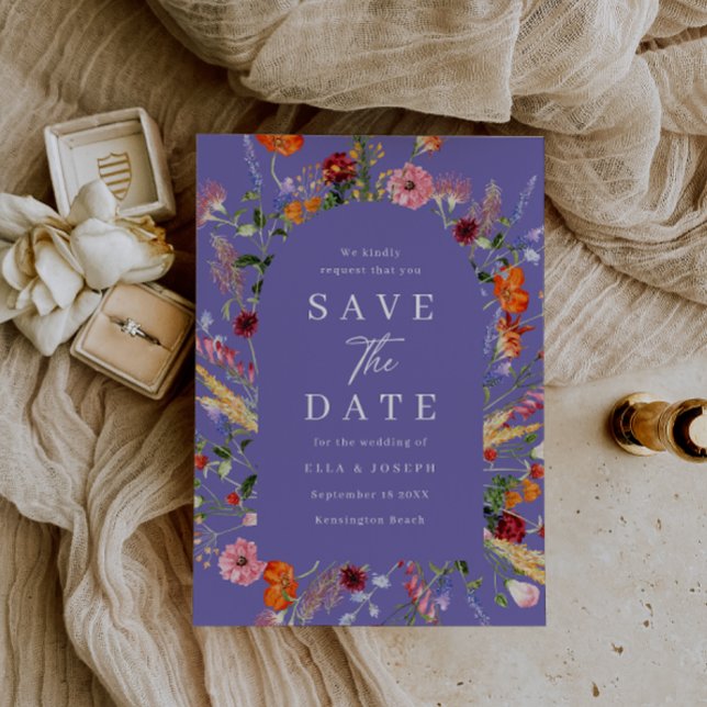 Colourful Watercolor Wildflowers Wedding Save The Date (Creator Uploaded)