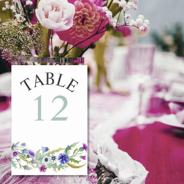 Colourful watercolor wildflowers wedding table number (Creator Uploaded)
