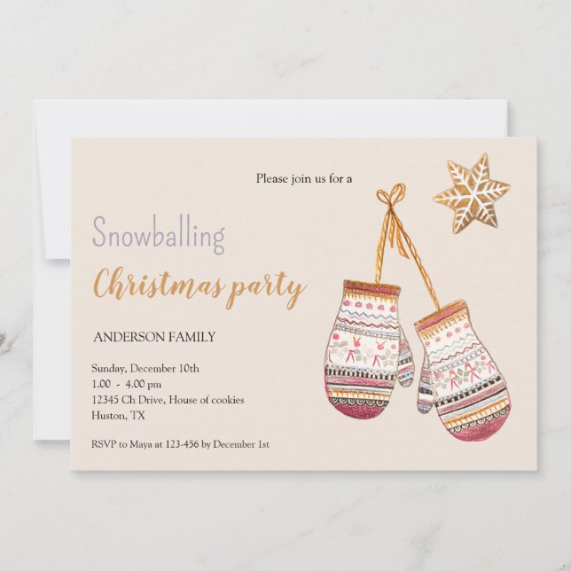 Colourful Watercolor Winter Wool Gloves Party Invitation (Front)