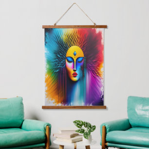 Colourful Watercolor Woman Face Abstract Expressiv Hanging Tapestry