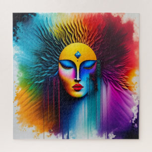 Colourful Watercolor Woman Face Abstract Expressiv Jigsaw Puzzle