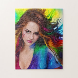 Colourful Watercolor Woman Jigsaw Puzzle