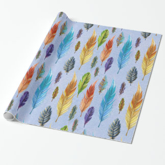 Colourful Watercolors Boho Feathers Pattern Wrapping Paper